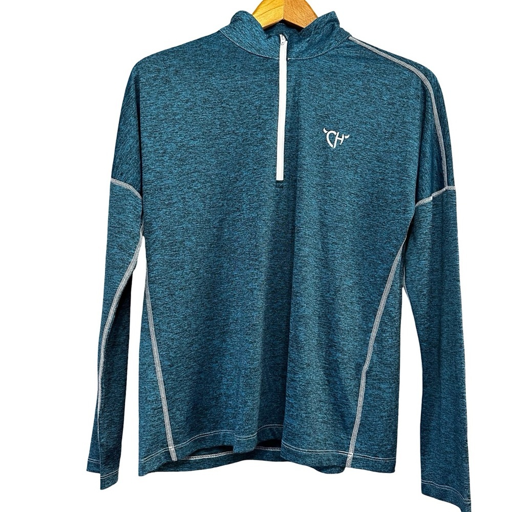 Cowgirl Hardware Blue Heather Quarter Zip Pullover Top Medium Long Sleeve